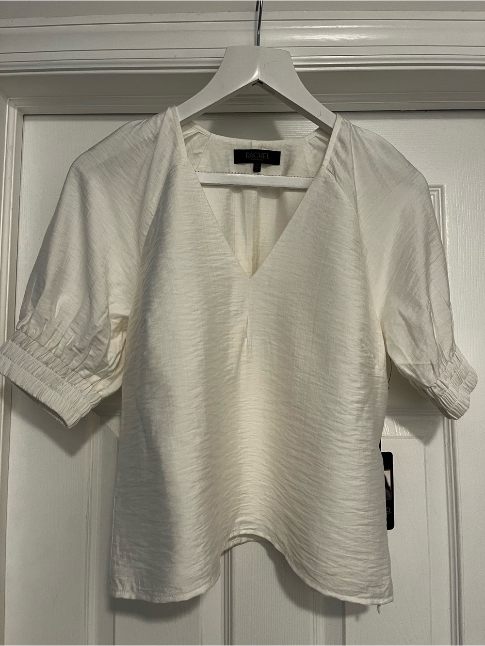 Cream V-Neck Puff Sleeve Top